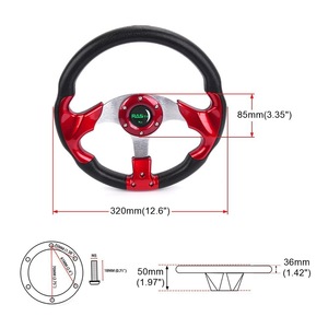 พวงมาลัยรถแข่ง RAS ขนาด 320 มม. 3 ก้าน PU สีดำแดง อุปกรณ์ตกแต่งรถดริฟท์ - Product Image 2