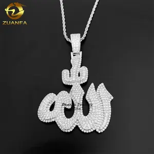 Hip hop takı moda güzel yüksek kalite 925 gümüş buzlu out mens moissanite allah kolye