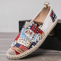 Lin toile chaussures hommes respirant décontracté drapeau visage impression chaussures à la mode étudiant paresseux sans lacet Espadrilles pêcheur chaussures