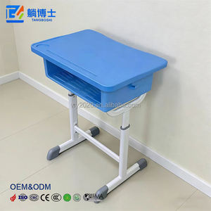 Usine chinoise de pupitres scolaires : Pupitres scolaires réputés à tube métallique réglable à simple piétement, avec tiroir de rangement et crochet - Product Image 1