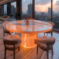 Ensemble table et chaises de salle à manger en marbre de jade blanc naturel, style minimaliste moderne, luxe léger, pour restaurant et maison