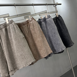 Ropa de calle holgada personalizada, pantalones cortos informales de verano con borde crudo, traje diario Retro, pantalones cortos de algodón lavado Vintage Unisex - Product Image 3