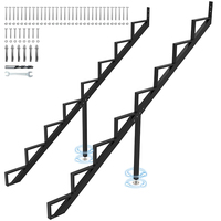 JH-Mech Lot de 2 marches d'escalier à 8 niveaux pour terrasse avec pieds de support renforcés, en acier noir de haute qualité, poutres d'escalier métalliques