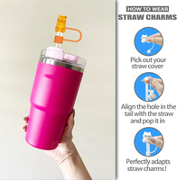 Toptan sevimli ayı silikon 10mm kullanımlık toz geçirmez içme suyu suyu Drinkware saman ucu Charm kapak saman Toppers