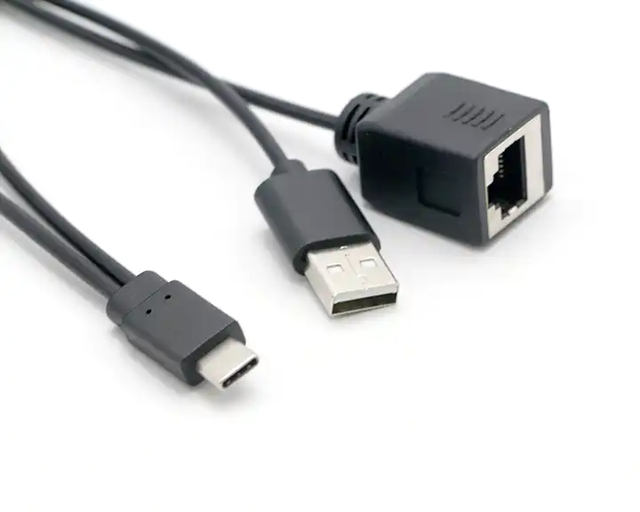 OEM USB Type C Male to USB + Cat6 RJ45 8P8C Female Y Splitter 1000Mbps High Speed Data Transfer Power PVC Network Adapter Cable