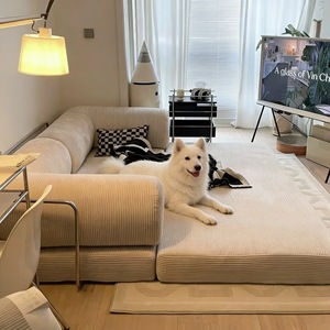 Sofá Cama en Forma de L para Mascotas, Relleno de Espuma, Funda de Corduroy Extraíble y Lavable, para Uso en las Cuatro Estaciones - Product Image 1