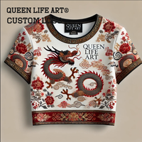 Trajets verdoyants. Crop top brodé unique pour femme avec imprimé texte country, en spandex et coton denim, motif 3D, fournisseur de t-shirts