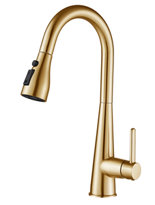 Rubinetto da Cucina Estraibile Oro Spazzolato, Miscelatore Moderno per Lavello Monocomando da Appoggio, Rubinetto Gourmet a Prezzo di Fabbrica - Product Image 1