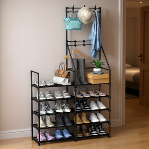 Zapatero de metal negro de 5 niveles, organizador independiente para la entrada, perchero multifuncional para el hogar y el dormitorio - Product Image 2