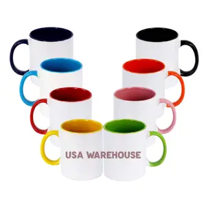 Caneca de café clássica de 11 onças com logotipo personalizado impresso em branco por sublimação, copo de cerâmica com interior colorido, armazém dos EUA