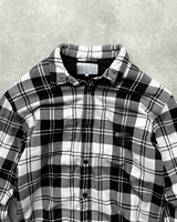 Chemise-veste en flanelle à carreaux doublée polaire, coupe courte, ourlet à cordon de serrage, motif noir et blanc, style oversize, streetwear personnalisé