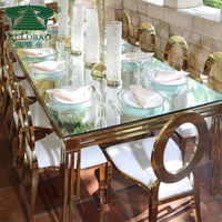 Maede — ensemble de table à manger de luxe, table moderne de 8 places avec haut en verre et miroir en acier inoxydable