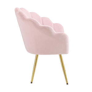 Có hình dạng hoa và chân kim loại vàng sang trọng Ghế ăn nhung màu hồng - Product Image 2