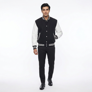 Custom Wool/Polyester Stand Collar Chenille Embroidery <b>Men</b> Winter Baseball Varsity <b>Jacket</b> with Front Logo Breathable - Product Image 1