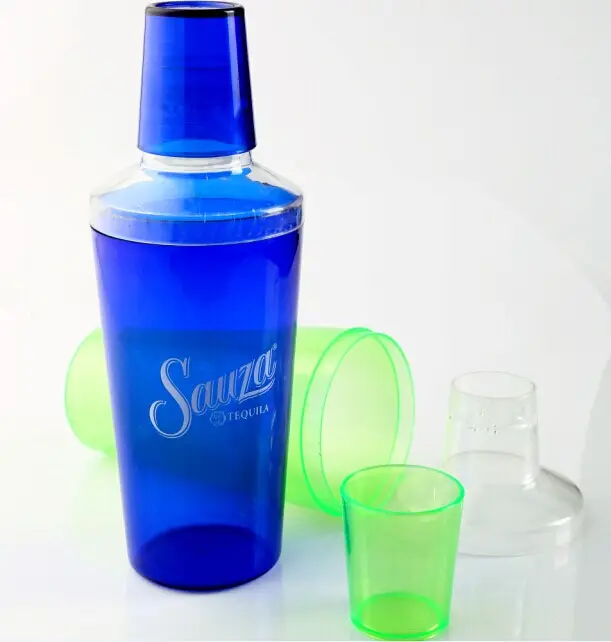 Pengocok cocktail plastik mini kualitas tinggi warna-warni kustom 20oz set botol pengocok cocktail plastik