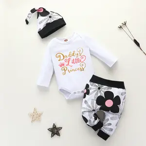 4 pezzi neonato neonata papà piccola principessa pagliaccetto + fiori pantaloni + cappello + fiore fascia Set completo