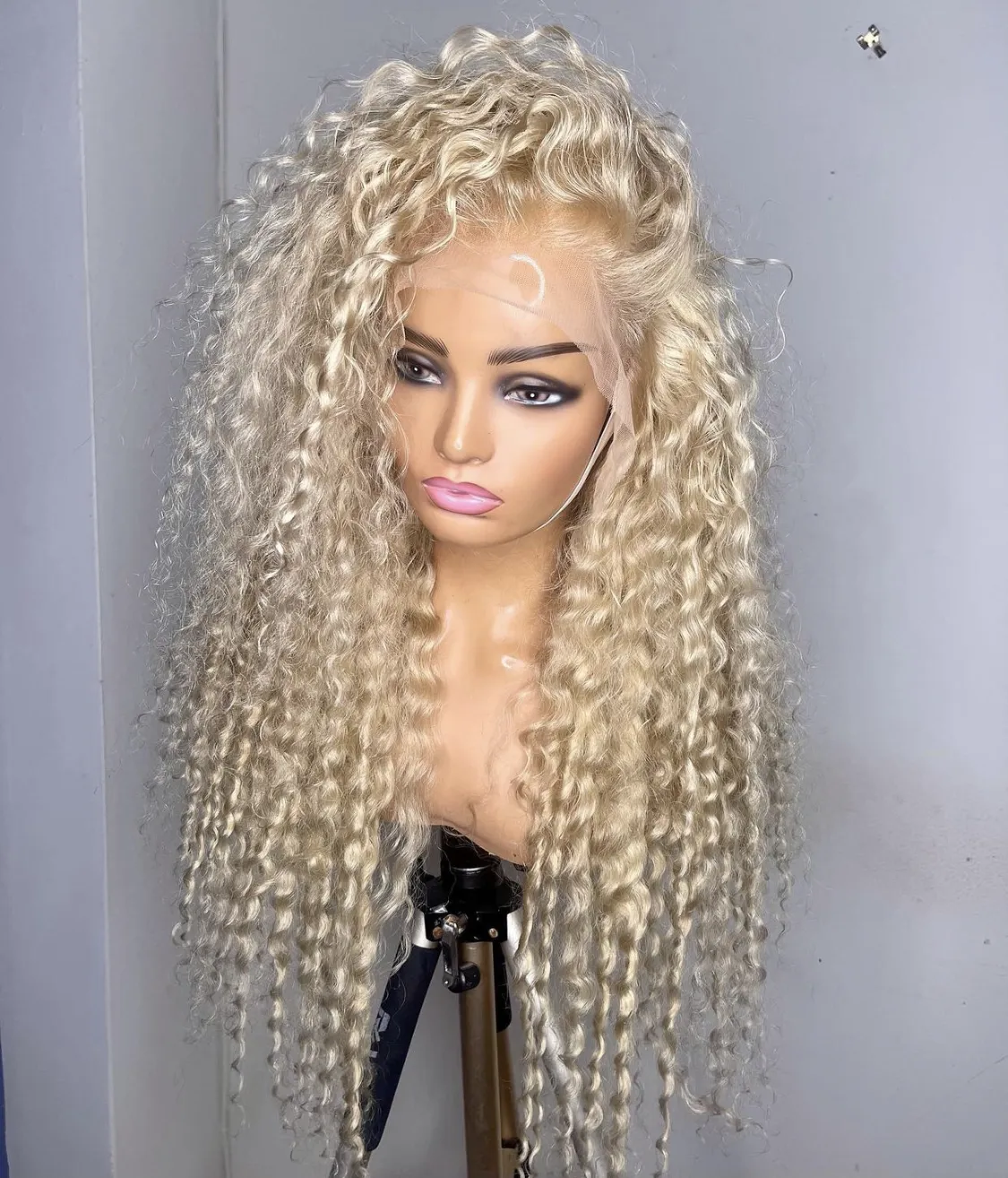 HD lace wigs virgin Indian human hair 30 inch full lace wig blonde color deep wave 613 lace front wigs