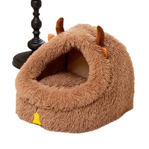 Cama de Felpa <span class=keywords><strong>para</strong></span> Perros y Gatos, Diseño de Monstruo Pequeño, Estampado de Animales de Dibujos Animados Modernos, Cálida y Acogedora <span class=keywords><strong>para</strong></span> Dormir Profundamente en Todas las Estaciones - Product Image 6
