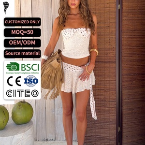 Womens White Polka Dot Lace Two Piece Set 2026 New <b>Bandeau</b> <b>Top</b> and Ruffle Mini Skirt Casual Outfit OEM ODM Custom Service - Product Image 1
