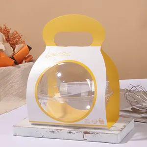 迷你可爱甜点慕斯球形塑料包装创意透明圆形蛋糕盒带勺子孔