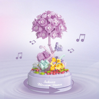 Boîte à musique en blocs de construction, fleur éternelle, briques rotatives, arbre de cerisier, décoration d'ambiance pour chambre, OEM