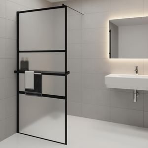 Mampara de Ducha Negra con Puerta Corredera de 39.4x76.8 Pulgadas, Vidrio ESG, Marco de Aluminio con Estante, Diseño Minimalista para Baño - Product Image 2