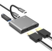 Hub USB C 4 en 1 Dual HD, PD100W, USB A 3.0, Transferencia de Datos de 5 Gbps, Salida de Video, Mini Base de Conexión Tipo C