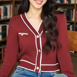 Women's New Autumn/Winter V-Neck Long-Sleeve Knit Cardigan Short Sweater <b>Top</b> Fashion - Product Image 3