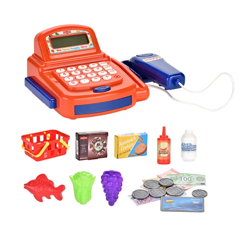 Kids Simulation Supermarket Set Fruit Food Model Calculator Money Children Pretend Play Cash Register Toy