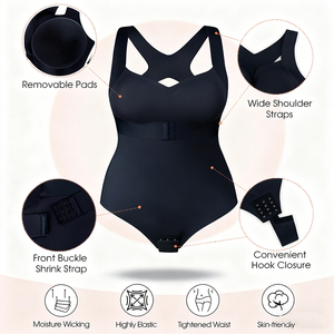 Body gainant intégral pour <span class=keywords><strong>femme</strong></span> <span class=keywords><strong>en</strong></span> jersey tissé sans couture, bretelles invisibles, bandes antidérapantes, contrôle du ventre, fermeture à agrafes, taille - Product Image 5