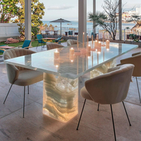 Moderner Luxus-Esstisch mit Leuchtendem Jade-Finish Rechteckiges Weißes Jade-Rosa Marmor-Design Hochwertige Restaurant-Möbel