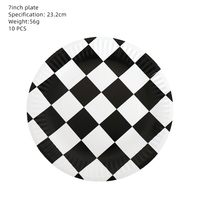 Articles de fête à carreaux noirs et blancs pour Halloween, thème course automobile, comprenant assiettes, serviettes et gobelets en papier