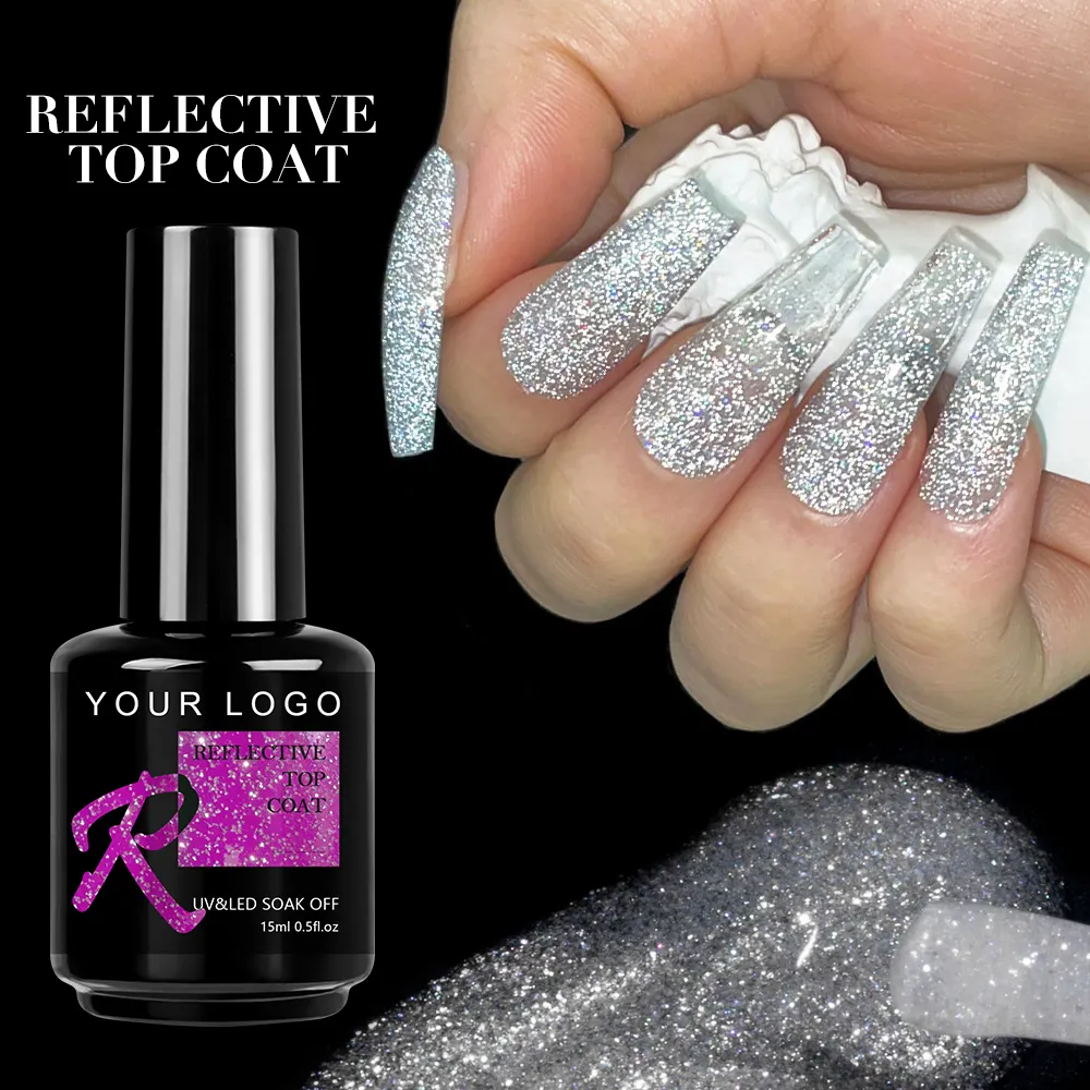 CX supplier 2023 Latest vegan top coat UV gel nail reflective glitter disco top coat gel polish
