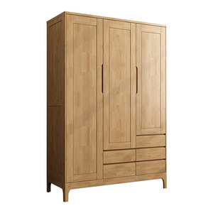 Armario de madera de caucho nórdico Hengke Furniture de tres puertas con cajones, armario de almacenamiento moderno y minimalista para adultos y personas mayores - Product Image 2