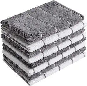 批发白色和黑色条纹毛圈100% 棉厨房毛巾，厨房清洁茶巾软盘