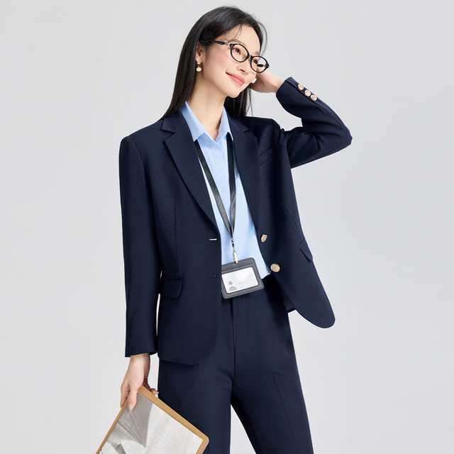 Navy Blue Professional Formal Suit Jacket for Female Workers and College Students-for Public Examination Teaching Interview