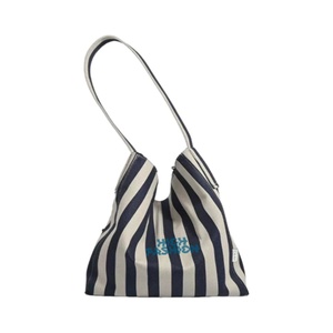 Hot Recycle Custom High Quality Reusable Shoulder Shopping Tote Printed Stripe Cotton Fabric Bag With Logo - Product Image 5
