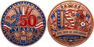 1 oz 5 oz Koin Tembaga Murni 999 Amerika, Koin Peringatan 250 Tahun, Berwarna, Relief Tinggi, UV, Kerajinan Logam, Koin Tantangan Tembaga Kustom - Product Image 4