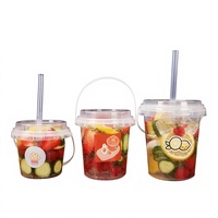 Seau à thé aux fruits transparent extra-épais de 1L avec couvercle perforé de 700ml, seau à thé au lait en plastique PP, tasse à boisson Eighty-five