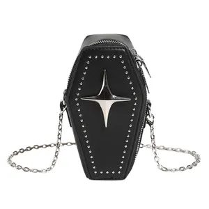 Y2K 스타일 고딕 가방 소녀 레트로 디아블로 스타일 크로스 트렌디 한 작은 핸드백 여성을위한 참신 관 모양 할로윈 지갑