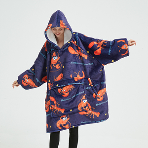 Couverture polaire à <span class=keywords><strong>capuche</strong></span> personnalisée en usine avec grande poche surdimensionné Sherpa en peluche sweats portables adultes enfants - Product Image 5