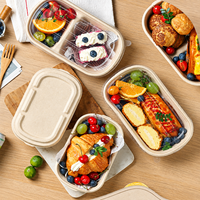 Boîte alimentaire compostable en bagasse de canne à sucre à 2 compartiments, jetable, pour plats à emporter, de qualité alimentaire, rectangulaire