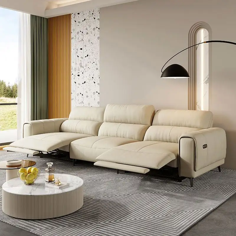 2023 nuevo sofá de cuero eléctrico de primera clase, sala de estar multifuncional, sofá de cápsula espacial inteligente de tres asientos doble en línea