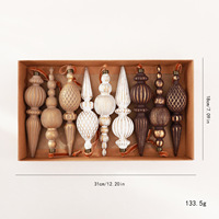Ensemble d'ornements de Noël vintage marron, blanc et vert, décorations suspendues pour arbre, ornements de Noël rétro, décorations de maison pour les fêtes