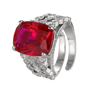Fashion Jewelry Eco-friendly Copper 12*16mm Red Cubic Zirconia Big Stone <b>Adjustable</b> <b>Rings</b> Jewelry Women for Daily Wear - Product Image 1