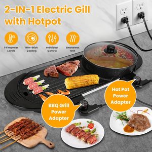 Barbecue Électrique d'Intérieur 2000 W avec Fonction Fumoir et Plaque Chauffante, Gril de Table Sans Fumée à Surface Antiadhésive et Contrôle de Température pour Usage Domestique et Hôtelier - Product Image 2