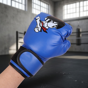 Gants d'entraînement de boxe en PU bleu avec imprimé dessin animé, fermeture Velcro au poignet, unisexe, pour les 14 ans et plus - Product Image 2