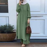 IStapromo Gifts Ensemble deux pièces élégant et respirant pour femme, style arabe uni, comprenant une chemise ample à manches longues et un pantalon boutonné