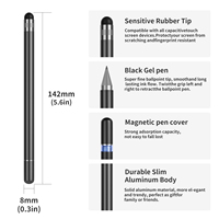 Stylo tactile capacitif passif 2-en-1 Noblepen avec logo personnalisé, pointe remplaçable, multi-usages, mobile/tablette, métal/plastique