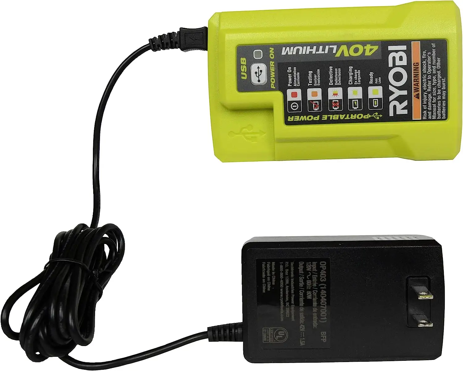 OP403 Adapter charger For Ryobi LUB40V Lithium-ion Battery Electric Tool Charger Overcharge Protection With USB And 3W Light